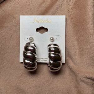 Natasha Silver Hoop Earrings and stud pearls